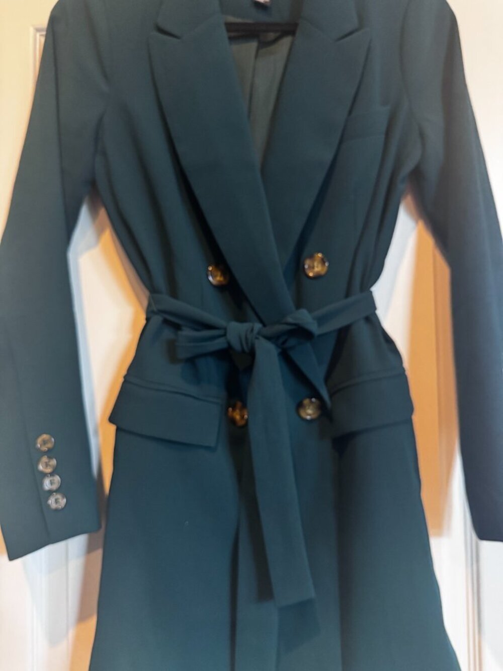Forever 21 Contemporary Green Belted Blazer Coat Small Double Breasted - Picture 9 of 10